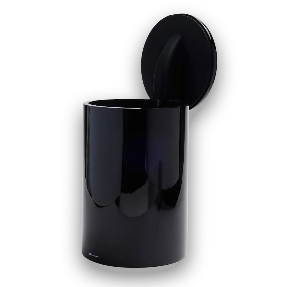 Lixeira com Tampa Redonda Soft Close Preto Brilhante Banho Mais